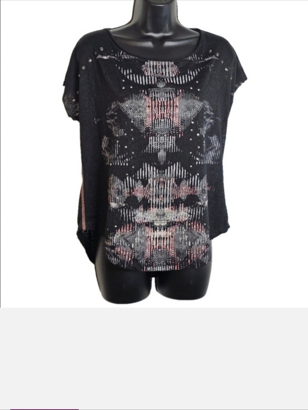 Rock & Republic Black Tie Graphic Tee Shortsleeve Women's Size Small - Picture 6 of 6